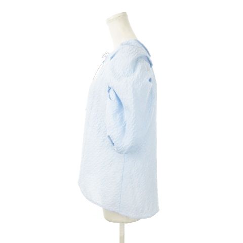  エリー ELLIE ジャガード2 wayブラウス 五分袖 ギャザー 袖コン リボン F 水色 ブルー ES-23011 |AH 12 GY 30 その他 トップス