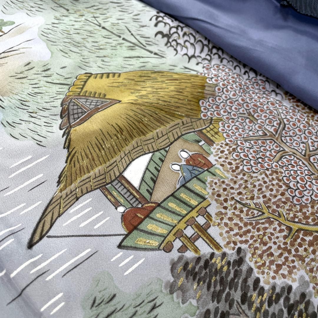  メンズ大島紬 着物 羽織 羽織紐 長襦袢 4点セット 袷 正絹 亀甲柄 濃紺 身長172 cm前後 男着物 kimonolove リユース品 オゾン消臭サービス A-2096 着物セット 着物 浴衣