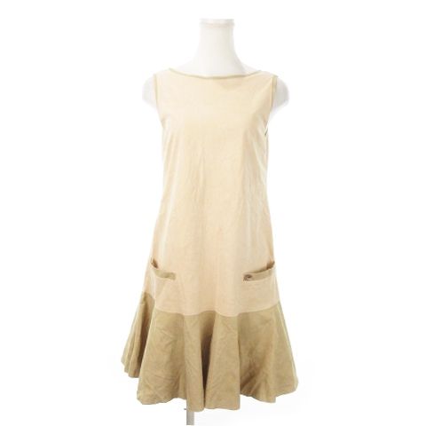 デイジーリンフォクシー DAISY LIN For FOXEY フェイクスエードミニワンピース ノースリーブ 裾フ バイカラー 38 S ピンクベージュ |AH11 GY30