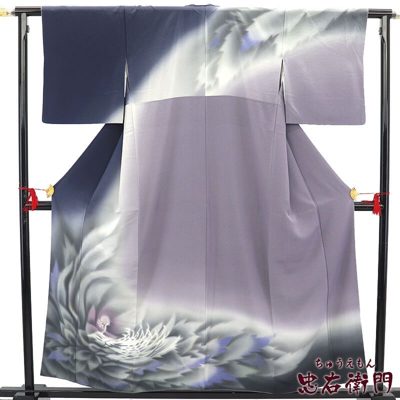 訪問着 袷 レディース 正絹 灰紫 花柄 モダン 身丈159cm 裄丈66cm 結婚式 パーティ Mサイズ相当