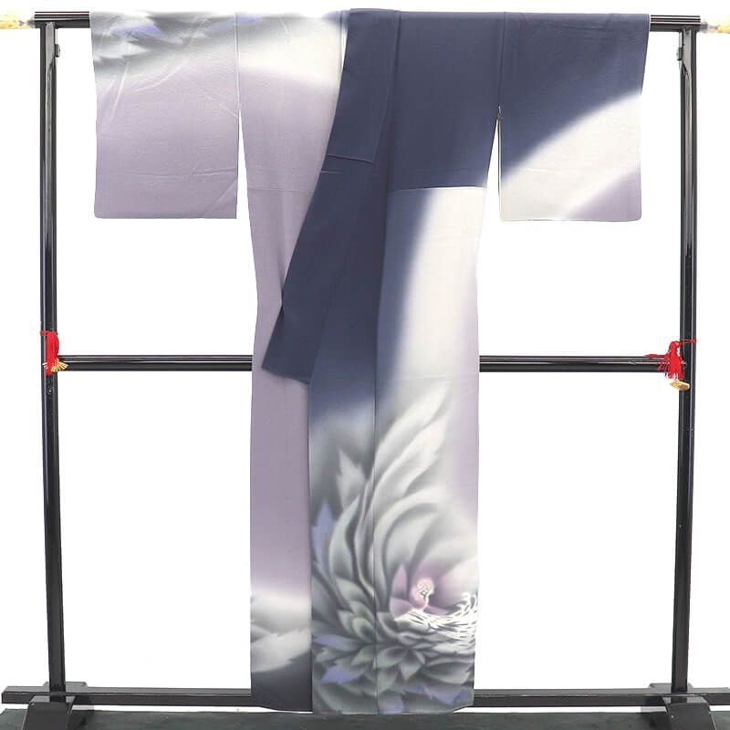 訪問着 袷 レディース 正絹 灰紫 花柄 モダン 身丈159cm 裄丈66cm 結婚式 パーティ Mサイズ相当