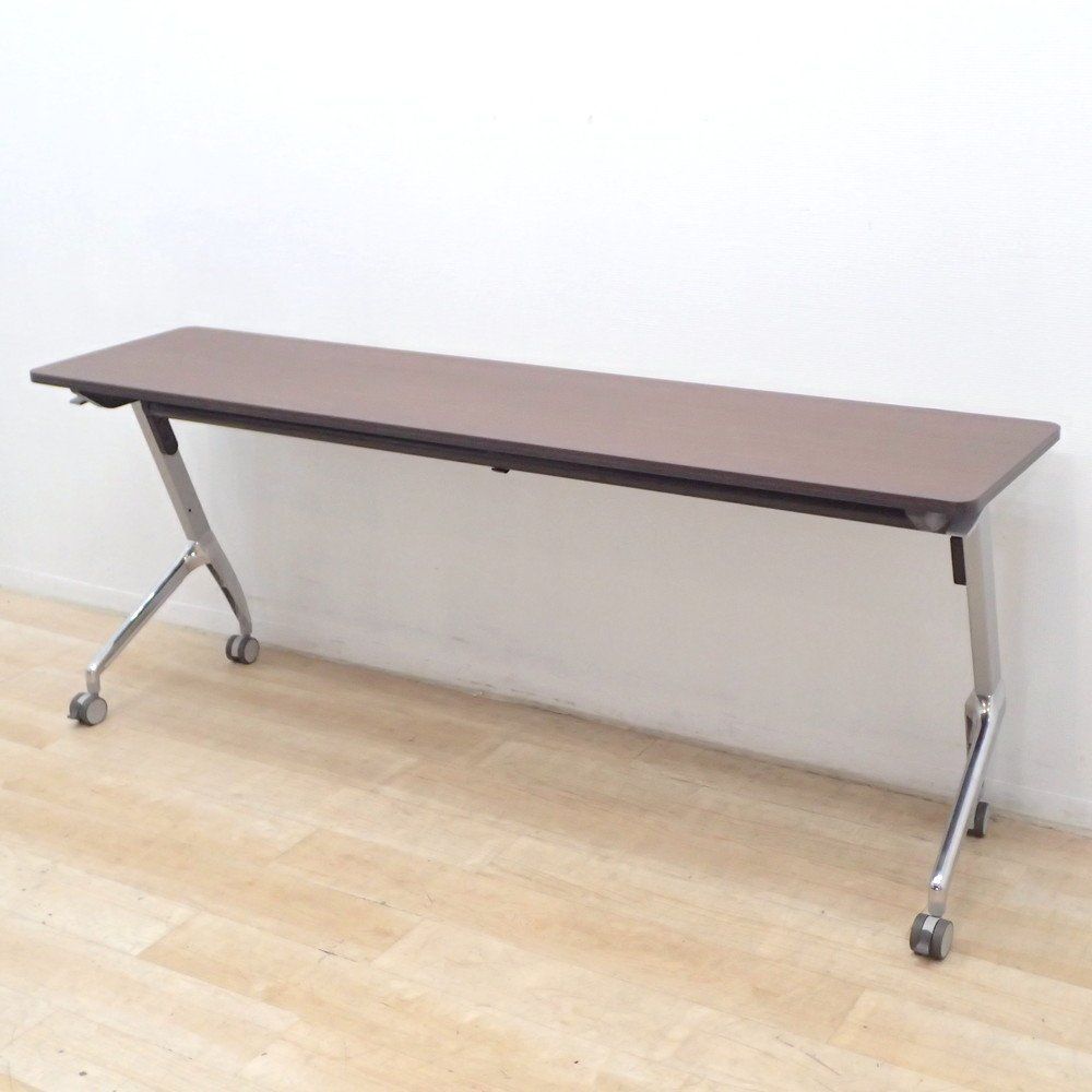 ミーティングテーブル スタックテーブル ブラウン 木目 W1800 D450 H720 サイドスタック 会議室 フラップ式 EG18809 オフィス家具