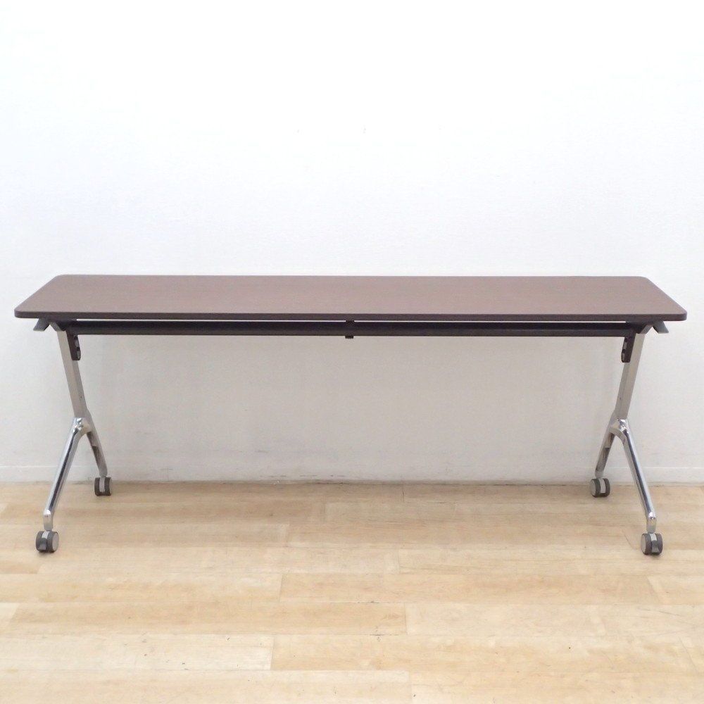 ミーティングテーブル スタックテーブル ブラウン 木目 W1800 D450 H720 サイドスタック 会議室 フラップ式 EG18809 オフィス家具