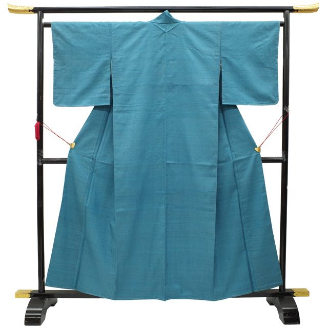 新古品 すごい値 紬 袷 着物 ♥ 正絹 ターコイズブルー 志毛引き 手染め 手織り ぼかし つむぎ カジュアル 仕立て上がり 身丈159 裄丈64.5 Mサイズ 春 秋 冬 すごいね リサイクル みやがわ nek01535