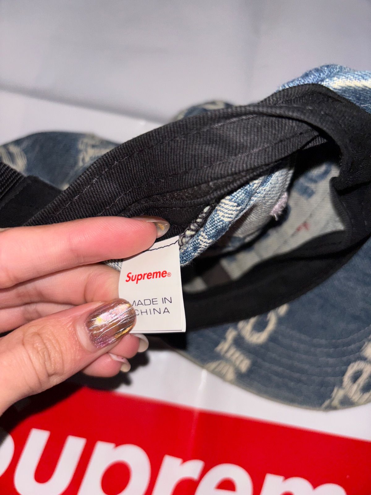 Supreme Frayed Logos Denim Camp Cap
