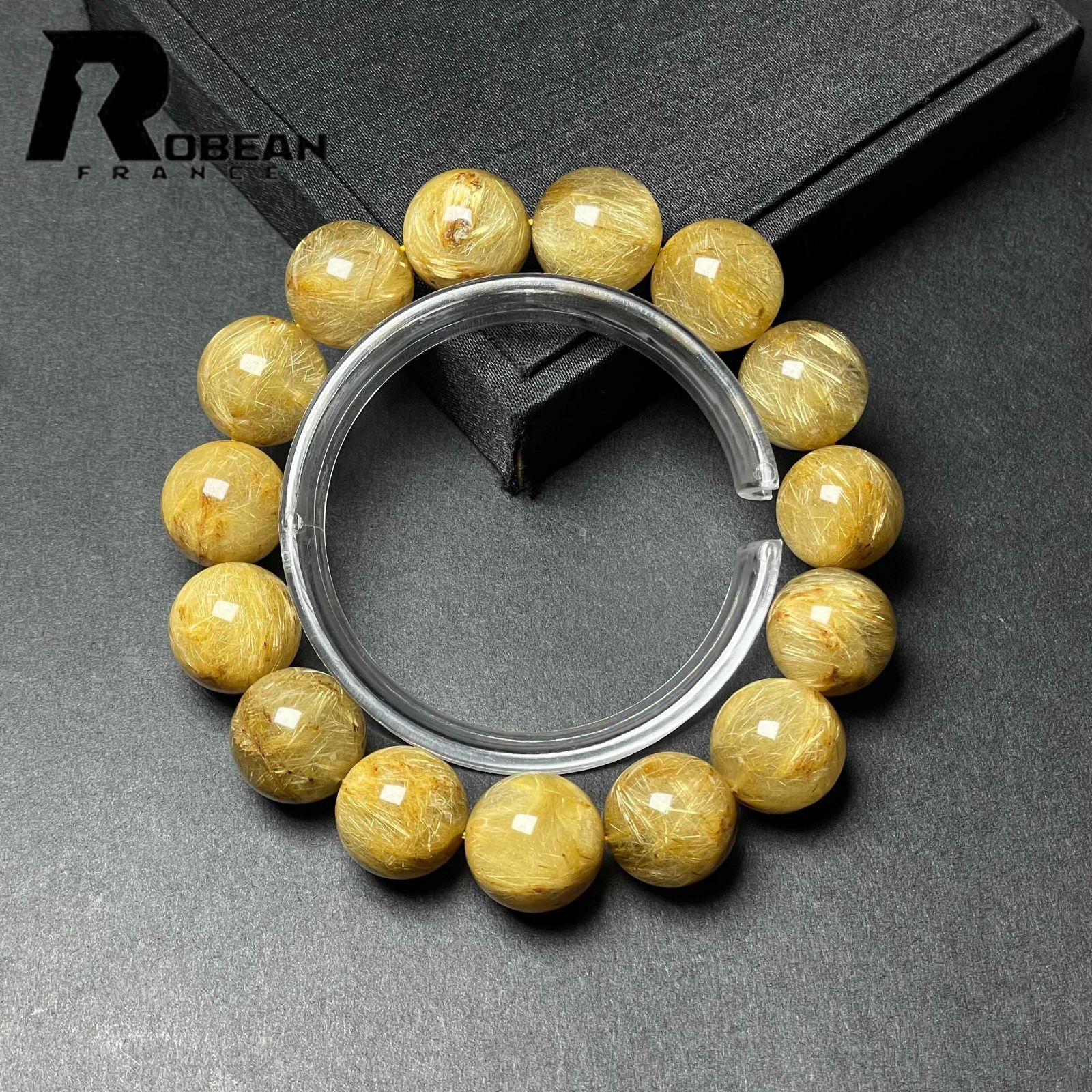 上品 EU製 定価45万円 ROBEAN ! 満針ルチルクォーツ ブレスレット パワーストーン 天然石 金運 お守り プレゼント 15.7-16.5mm M1103937