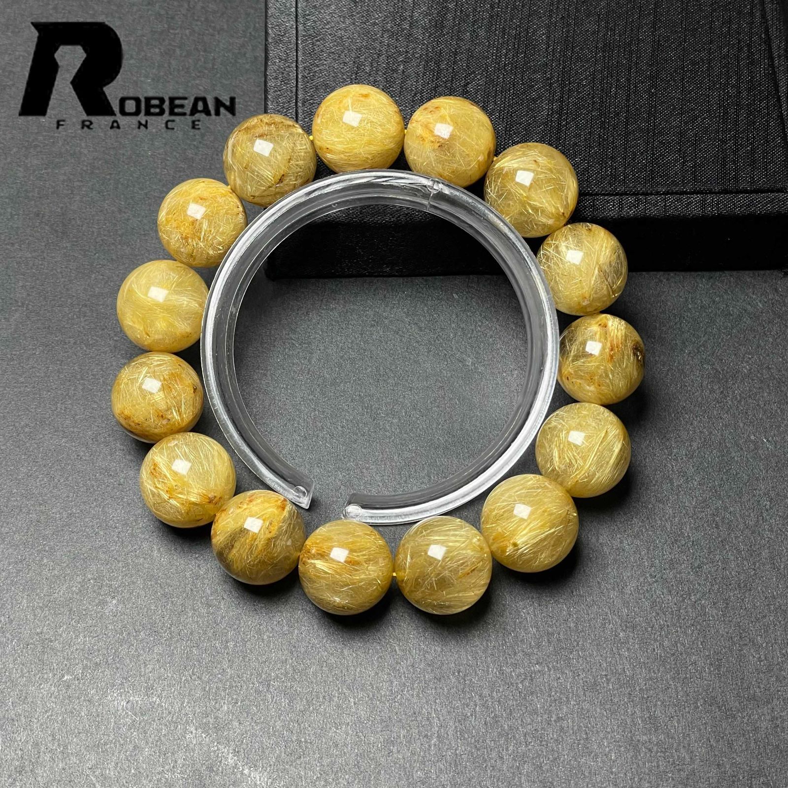上品 EU製 定価45万円 ROBEAN ! 満針ルチルクォーツ ブレスレット パワーストーン 天然石 金運 お守り プレゼント 15.7-16.5 mm