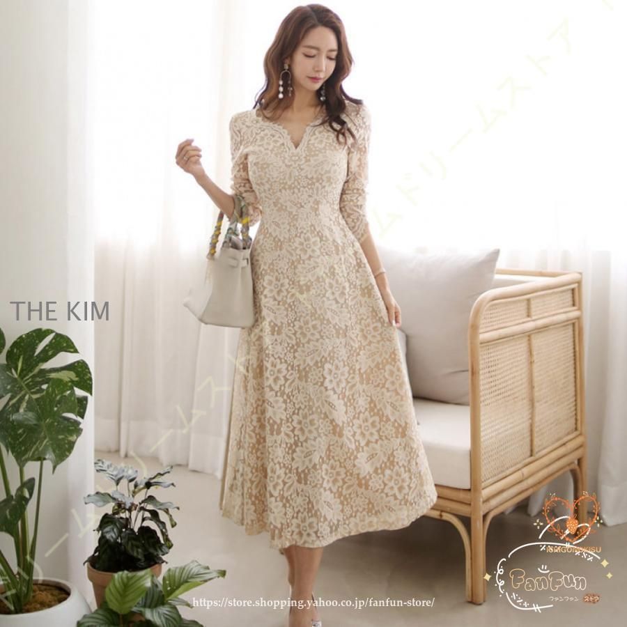 ワンピース ドレス 結婚式 パーティードレス 総レース マキシワンピース 春夏秋冬 レースワンピース ロングドレス 五分袖 Aライン 20代 30