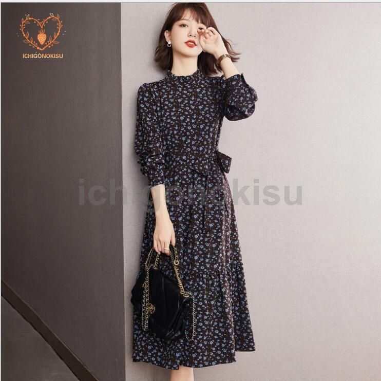 ワンピース レディース 40代 きれいめ 秋冬 長袖 上品 膝丈ワンピース 丸首 Aライン 大きいサイズ パーティードレス お呼ばれ 韓国風 おし