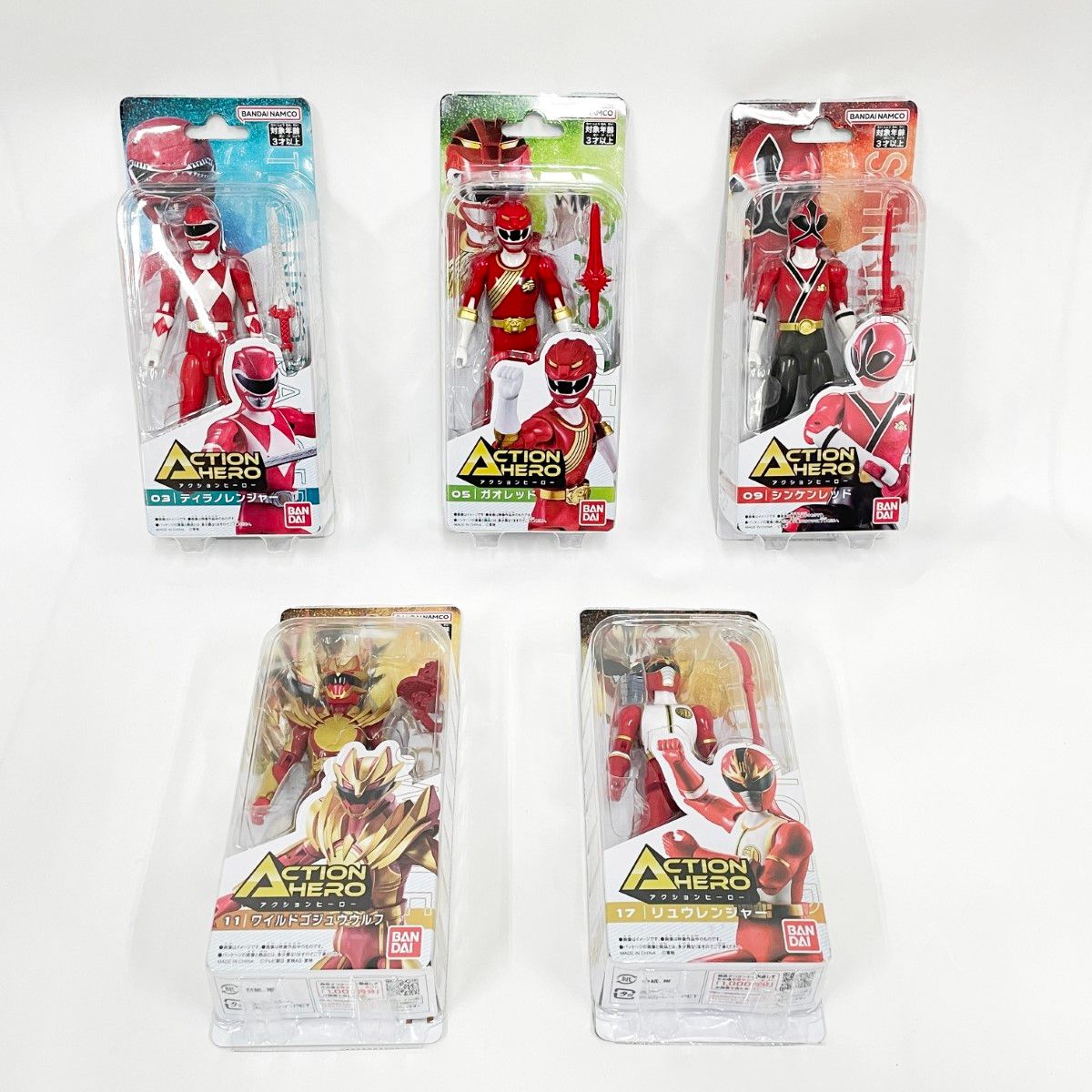 〇〇BANDAI バンダイ アクションヒーロー ティラノレンジャー ワイルドゴジュウウルフ 他5体セット