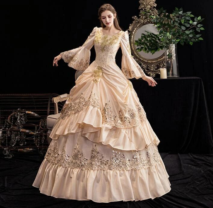 宮廷ドレス 中世貴族風ドレス オペラ声楽 舞踏会 プリンセスドレス 演劇 文化祭 学園祭 ロングドレス 撮影用華やか パーテ