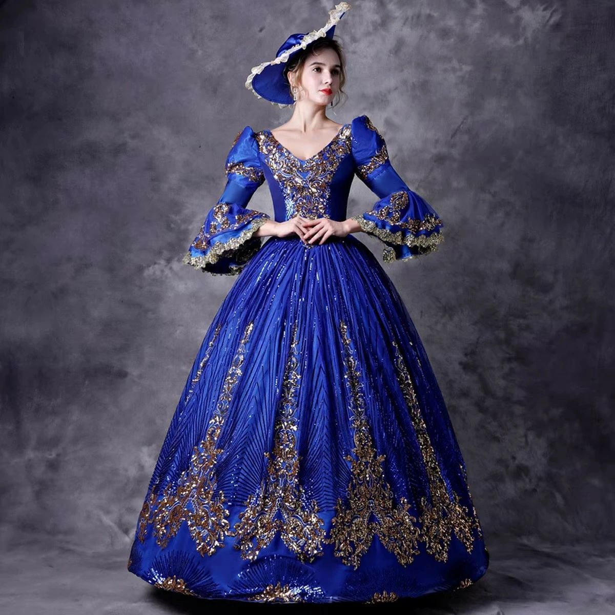 送料無料 中世ヨーロッパ 貴族 ドレス ロングドレス 上品 貴族風 演奏会 大人 ピアノ 発表会 パーティードレス ハロウィン 仮装 上品 袖あ