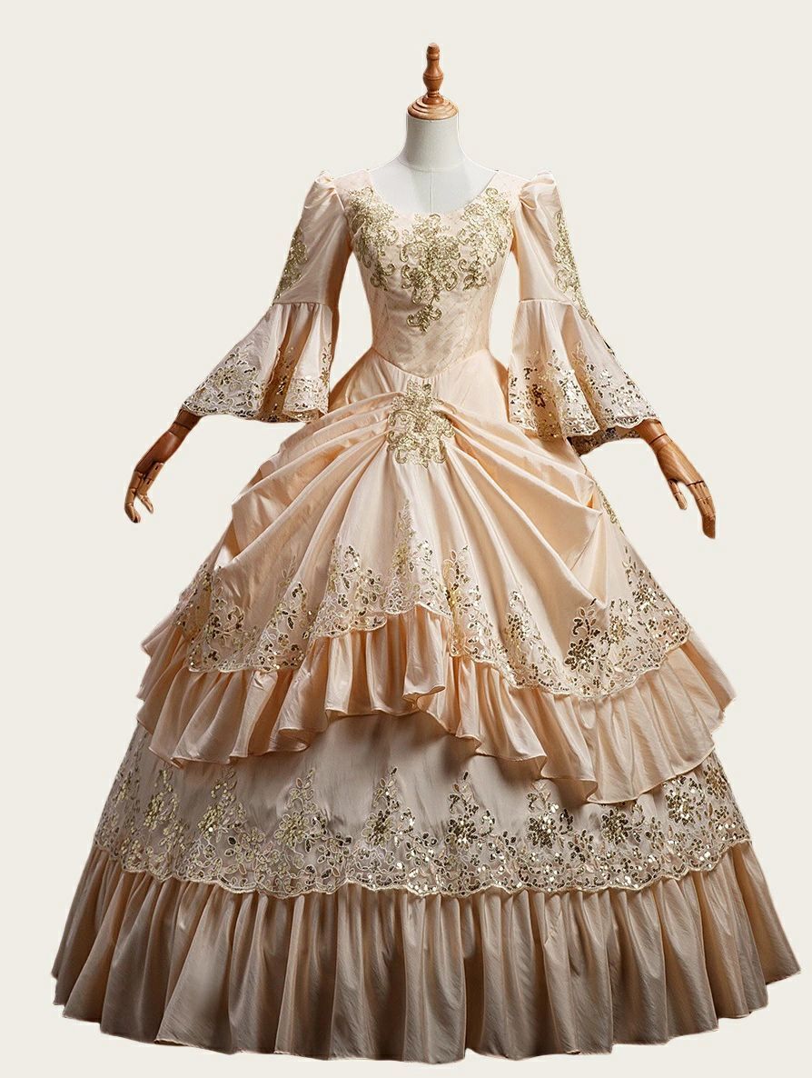 送料無料 宮廷ドレス 中世貴族風ドレス オペラ声楽 舞踏会 プリンセスドレス 文化祭 学園祭 ロングドレス 撮影用 パーティードレス ハロウ