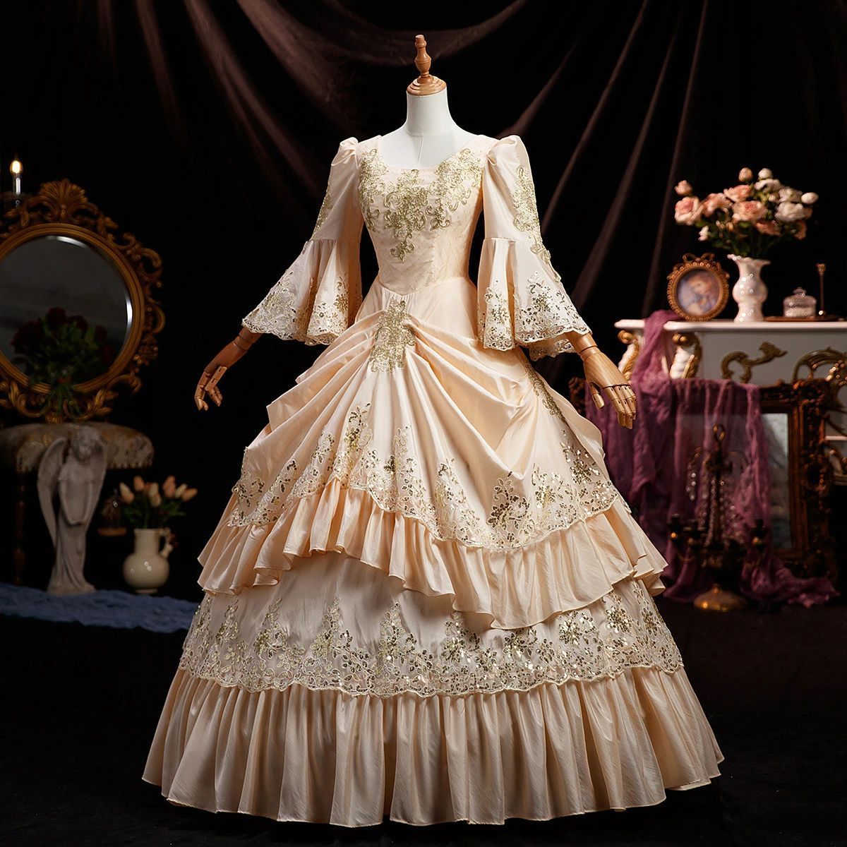 宮廷ドレス 中世貴族風ドレス オペラ声楽 舞踏会 プリンセスドレス 文化祭 学園祭 ロングドレス 撮影用 パーティードレス ハロウ
