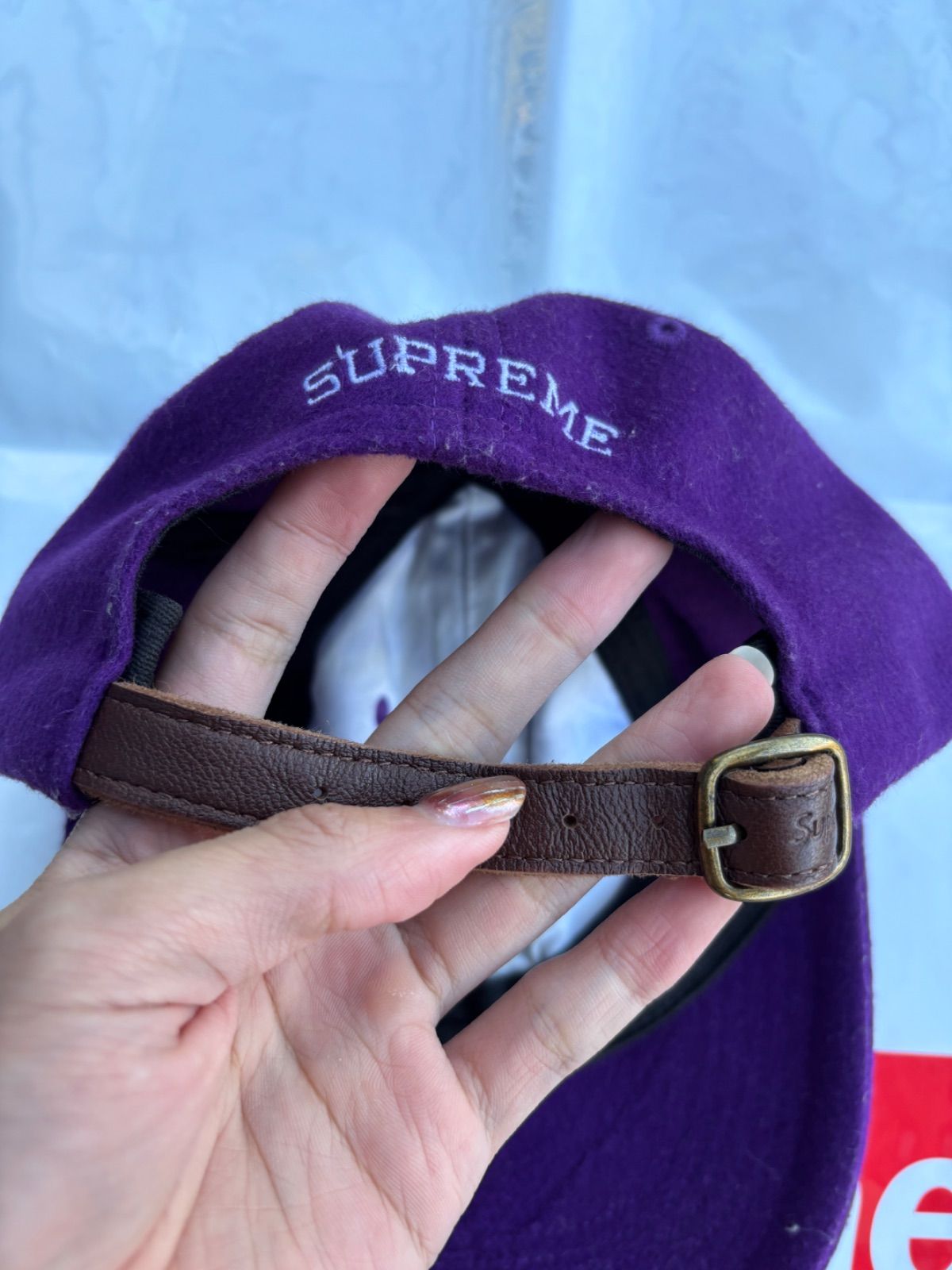 supreme Sロゴ キャップ パープル