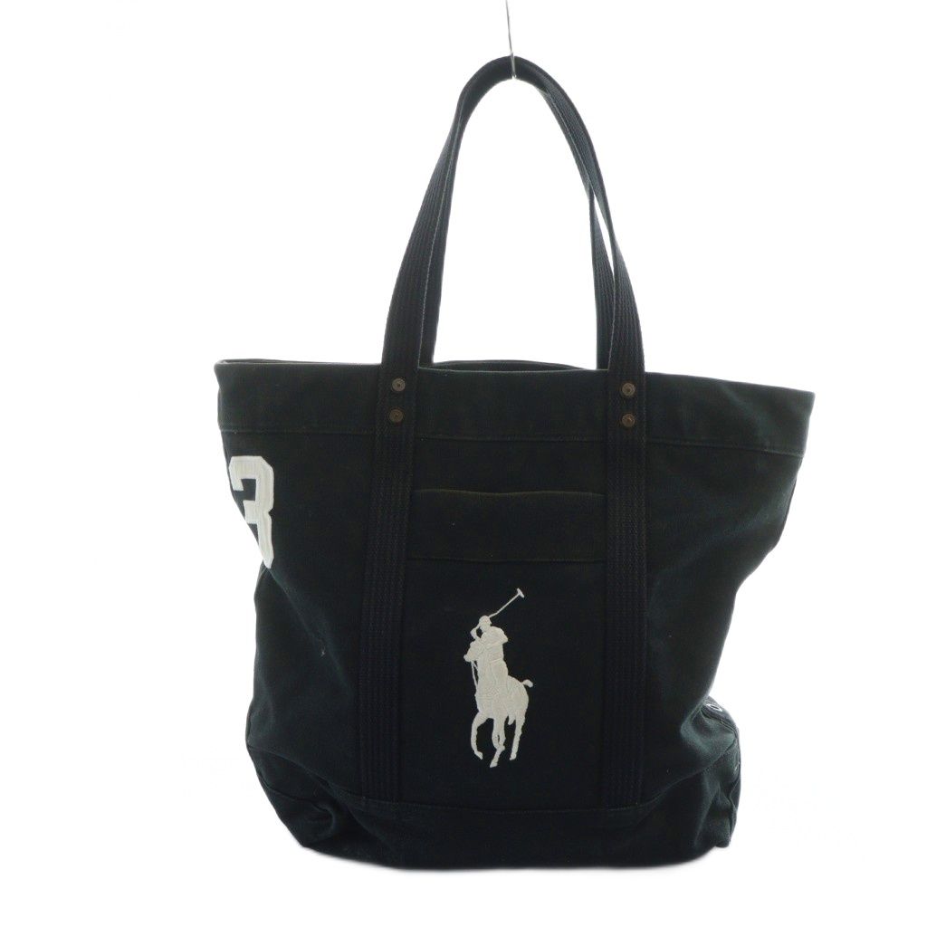 ポロ ラルフローレン POLO RALPH LAUREN トートバッグ ハンド ロゴ キャンバス ポニー刺繍 黒 ブラック GY11 |MQ