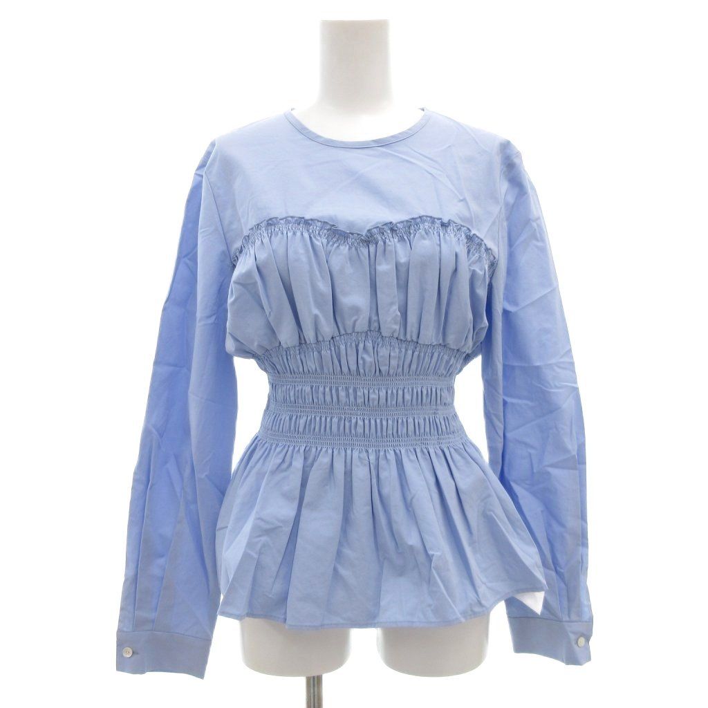 ソブ sov. ダブスタ レイヤードライクビスチェブラウス シャツ 長袖 シャーリング フリル サンプル品 サックスブルー |GV GY99