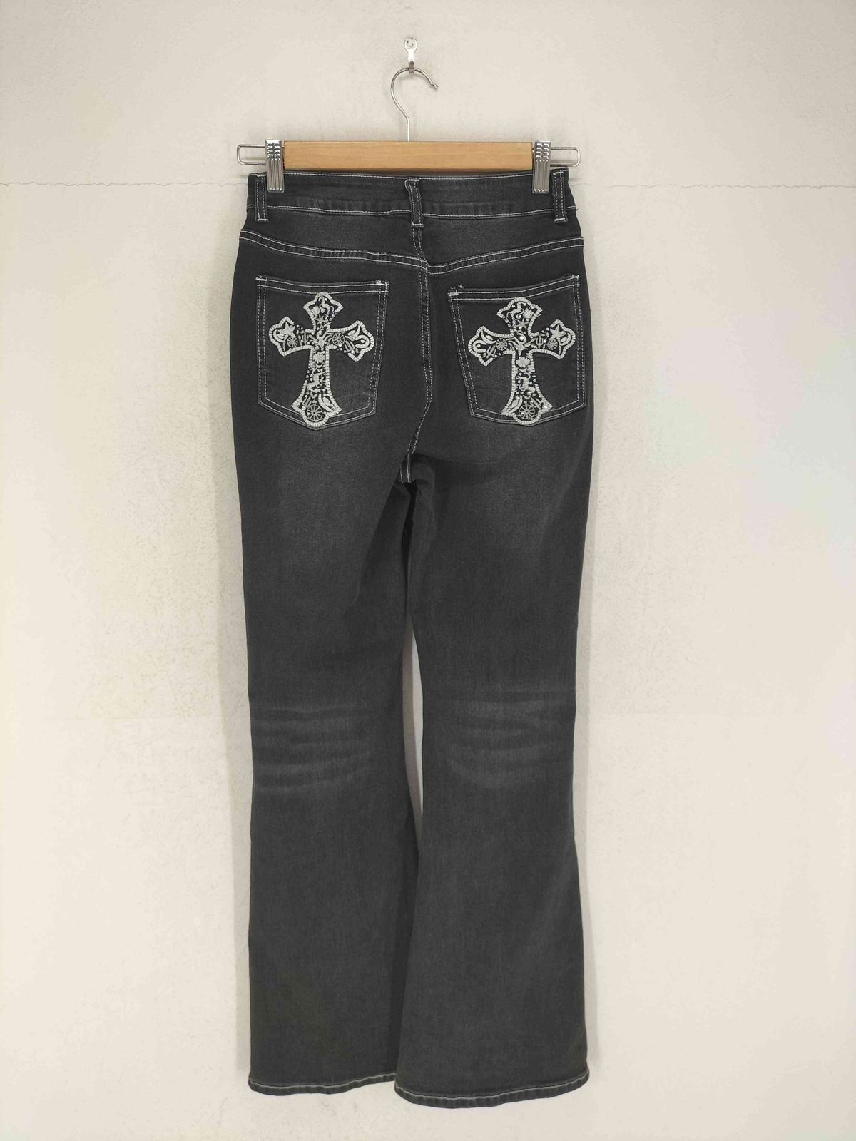 ユーズドフルギ 古着 バックポケット刺繍＆ラインストーン ブラックフ デニムパンツ Y2K レディース 表記無