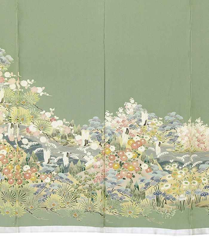 四季花王朝鶴舞庭園図落款入