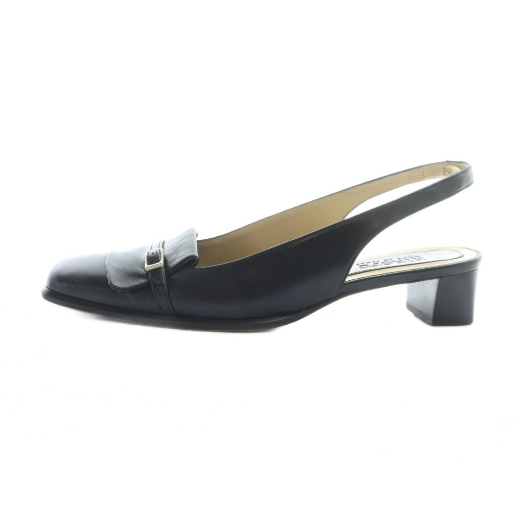 ヒロフ HIROFU パンプス レザー スクエアトゥ ヒール ロゴ 23 cm 黒 ブラック GY 18 |MQ