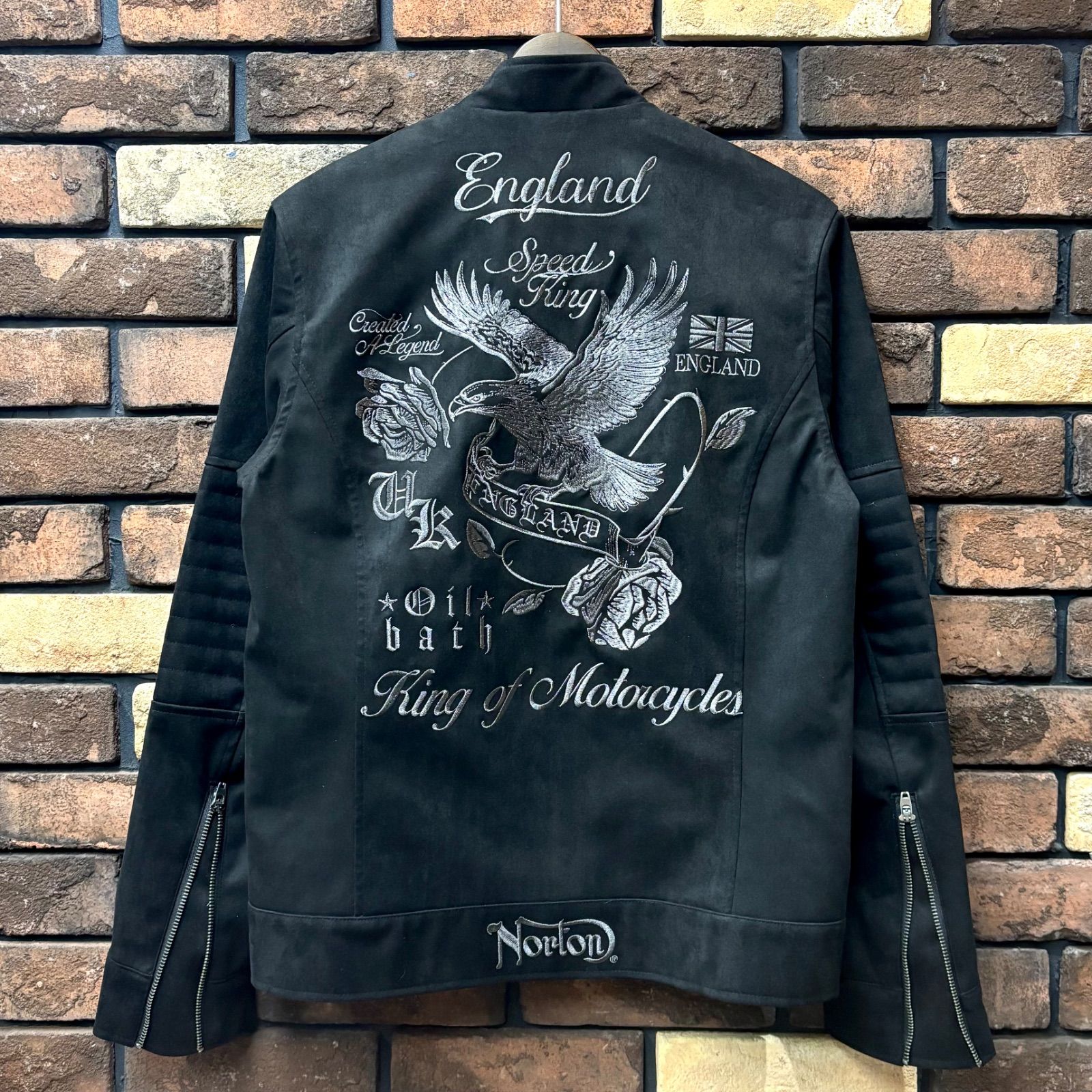 Norton ノートン フェイクスウェードシングルライダース スエード ジャケット 刺繍 ロゴ イーグル ローズ アウター バイク バイカー ツーリング アメカジ カジュアル シンプル ユニセックス 253N1600 ブラック
