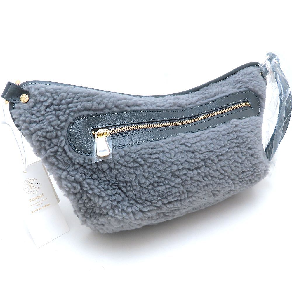 ボアxレザー グレー