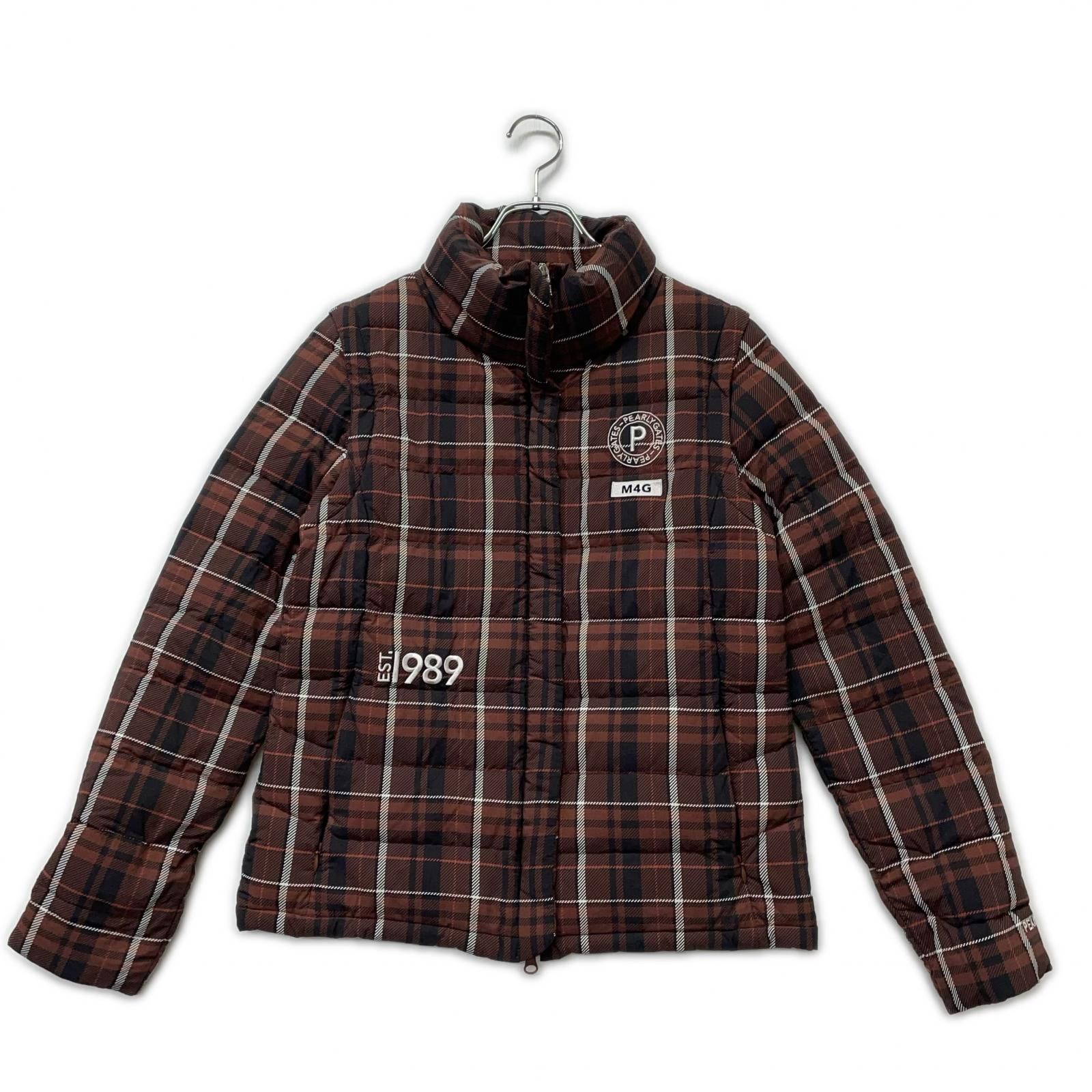 レディース パーリーゲイツ PEARLY GATES ダウンジャケット 1 M 茶系 ブラウン 中綿 2WAY チェック柄