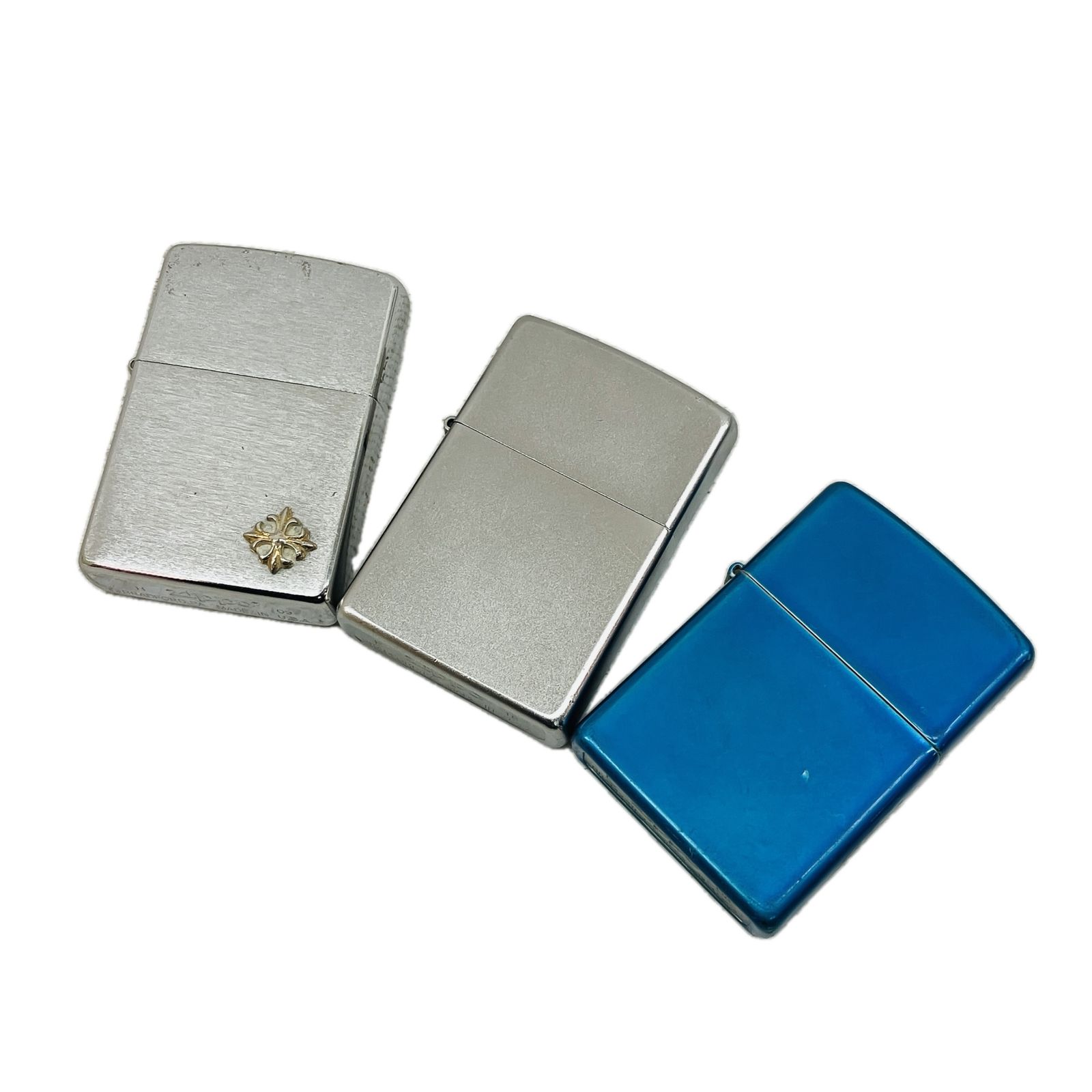 ZIPPO 無地 ブルー1点 シルバー2点 合計3点セット ジッポーライター