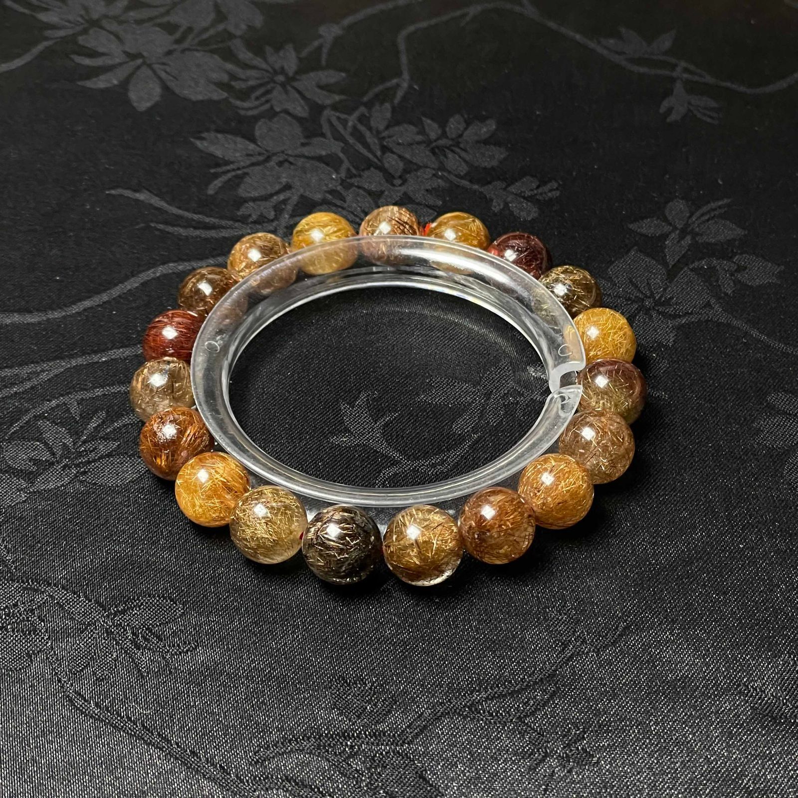 EU製 カラフルブラウンルチルクォーツ ブレスレット パワーストーン 天然石 金運 プレゼント 10.3-10.6mm ZB9638