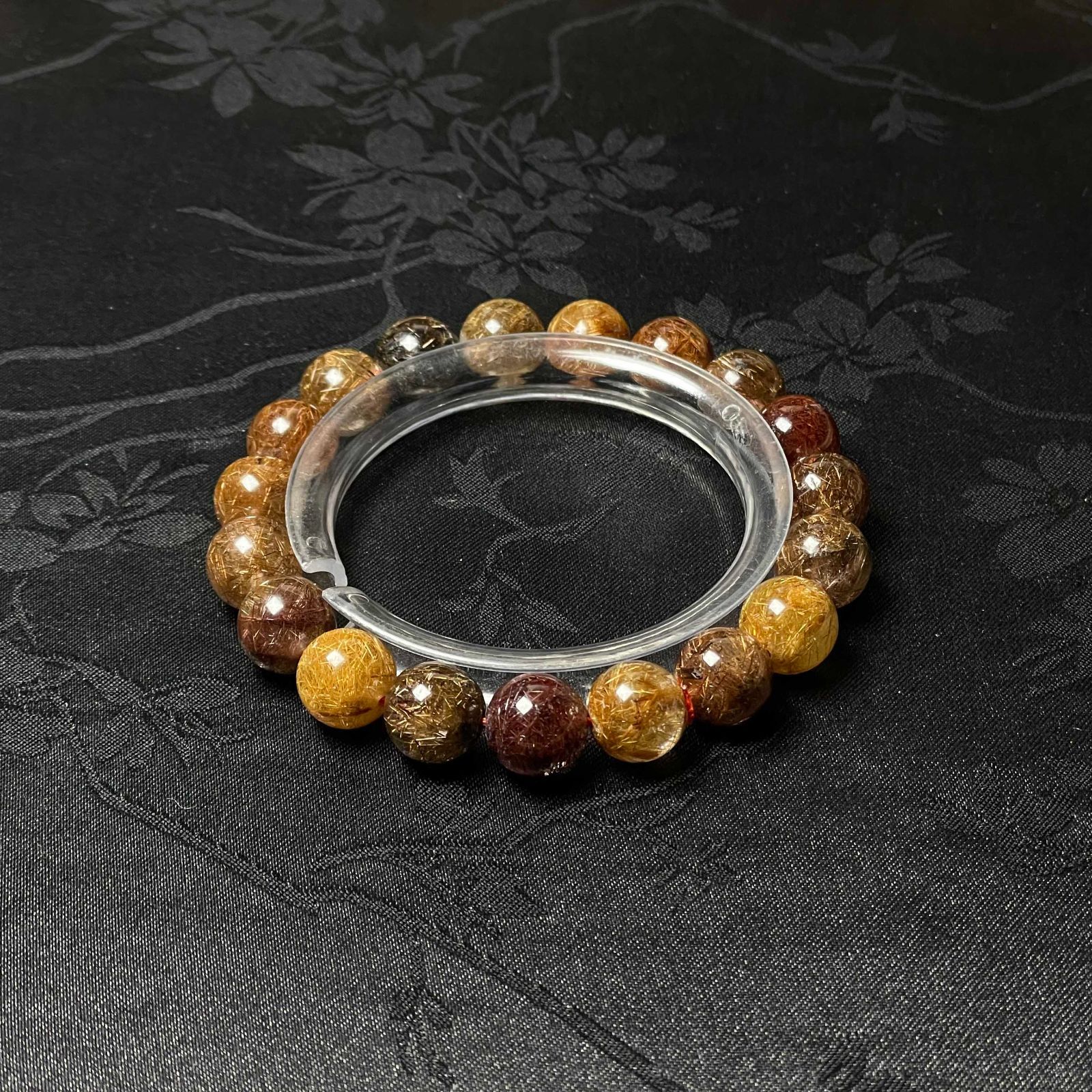 EU製 カラフルブラウンルチルクォーツ ブレスレット パワーストーン 天然石 金運 プレゼント 10.3-10.6 mm ZB 9638