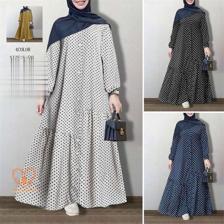 ワンピース ワンピ ロングワンピ フレアワンピース レディース ミモレ丈 フレア 長袖 Aライン スプライス 水玉柄 おしゃれ きれいめ 体型カ