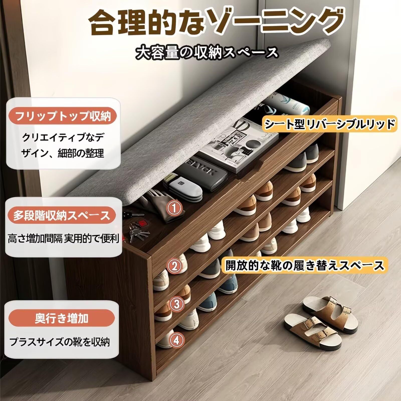 玄関収納 省スペース 多機能 靴箱 靴入れ 靴棚 ベンチ 玄関腰掛け クッション付き 下駄箱 組み立て簡単 小物収納付き 収納ベンチ 木製 長さ80*幅30*高さ51.3cm 日本語説明書付き 3段 シューズラック 玄関ベンチ TUIYIDUO MARWIL-DEMENAGEMENTS_CH