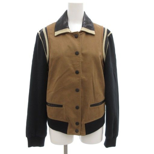 ディーゼル DIESEL スタジャン ブルゾン ジャケット レザー切替 牛革 M 黒 ブラック 茶 ブラウン GV GY18