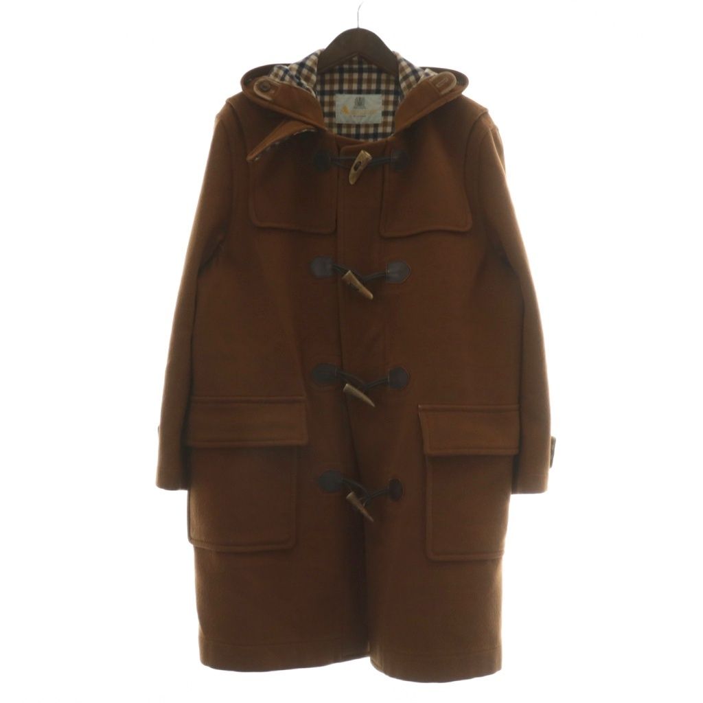 アクアスキュータム AQUASCUTUM ダッフルコート アウター ウール ロング フード 裏地クラブチェック トグルボタン 9 M 茶 ブラウン |XZ GY18