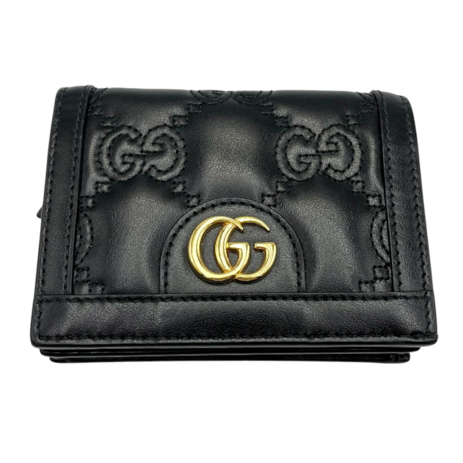 グッチ GUCCI 二つ折り財布 GGマトラッセ 723786 レザー ブラック レディース