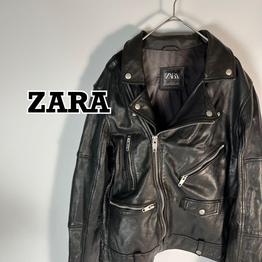 ZARA ラムレザー ダブルライダースジャケット ブラック 羊革 本革