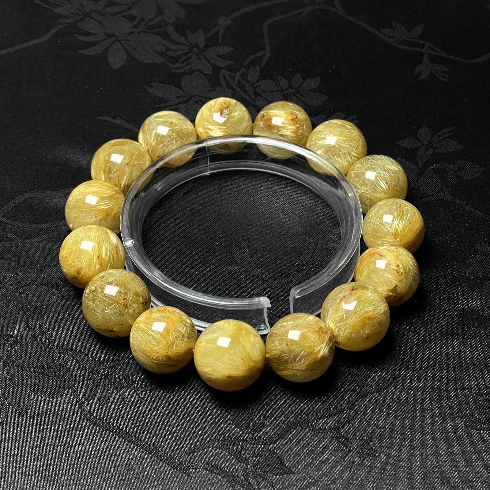 上品 EU製 ! 満針ルチルクォーツ ブレスレット パワーストーン 天然石 金運 お守り プレゼント 15.7-16.5mm ZB9655