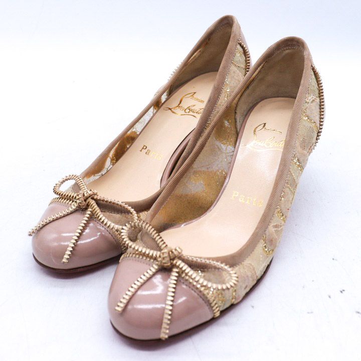 クリスチャンルブタン パンプス ラウンドトゥ リボン ブランド シューズ 靴 レディース 34サイズ ベージュ Christian Louboutin