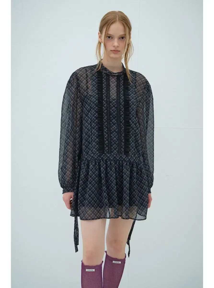 オーバーデューフ フリル レース ミニ ONE PIECE ドレス CHECK