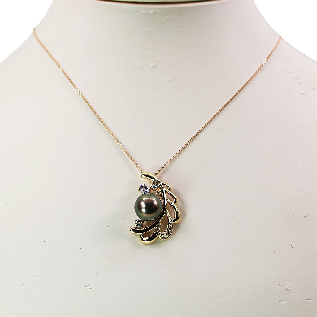 ペンダントトップ TASAKI タサキ K18 黒真珠 11.1ｍｍ ダイヤモンド タンザナイト アクアマリン s29112400601