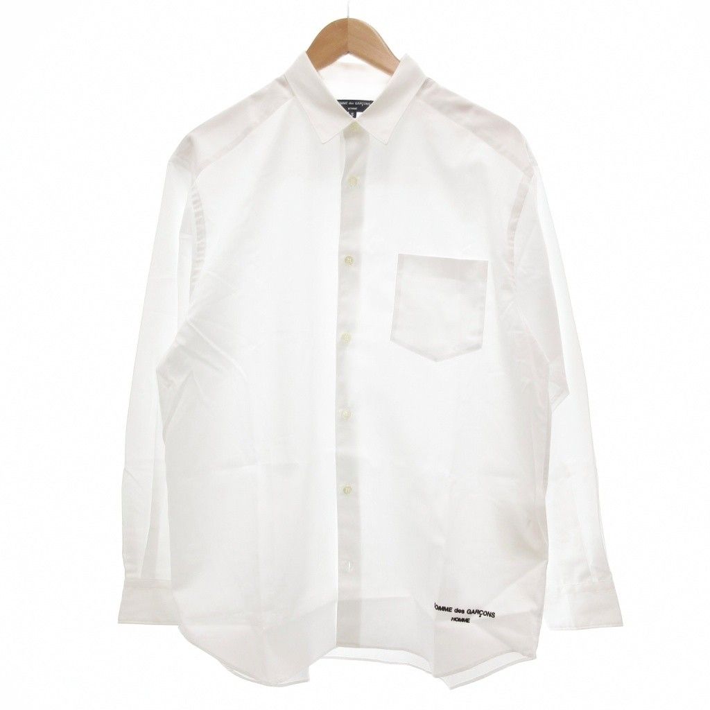 コムデギャルソンオム COMME des GARCONS HOMME 24FW LOGO ブラウス シャツ 長袖 ロゴ刺繍 S 白 ホワイト AD2024 HN-B102-051 /UO