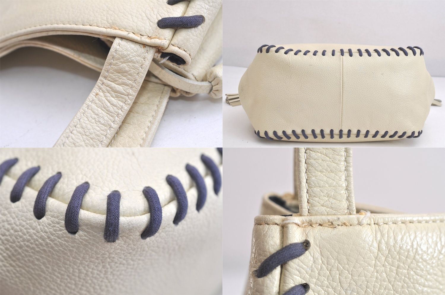 YVES SAINT LAURENT イヴサンローラン ヴィンテージ ショルダートートバッグ レザー ホワイト クリーム 3886N DECORATOM_COM_BR