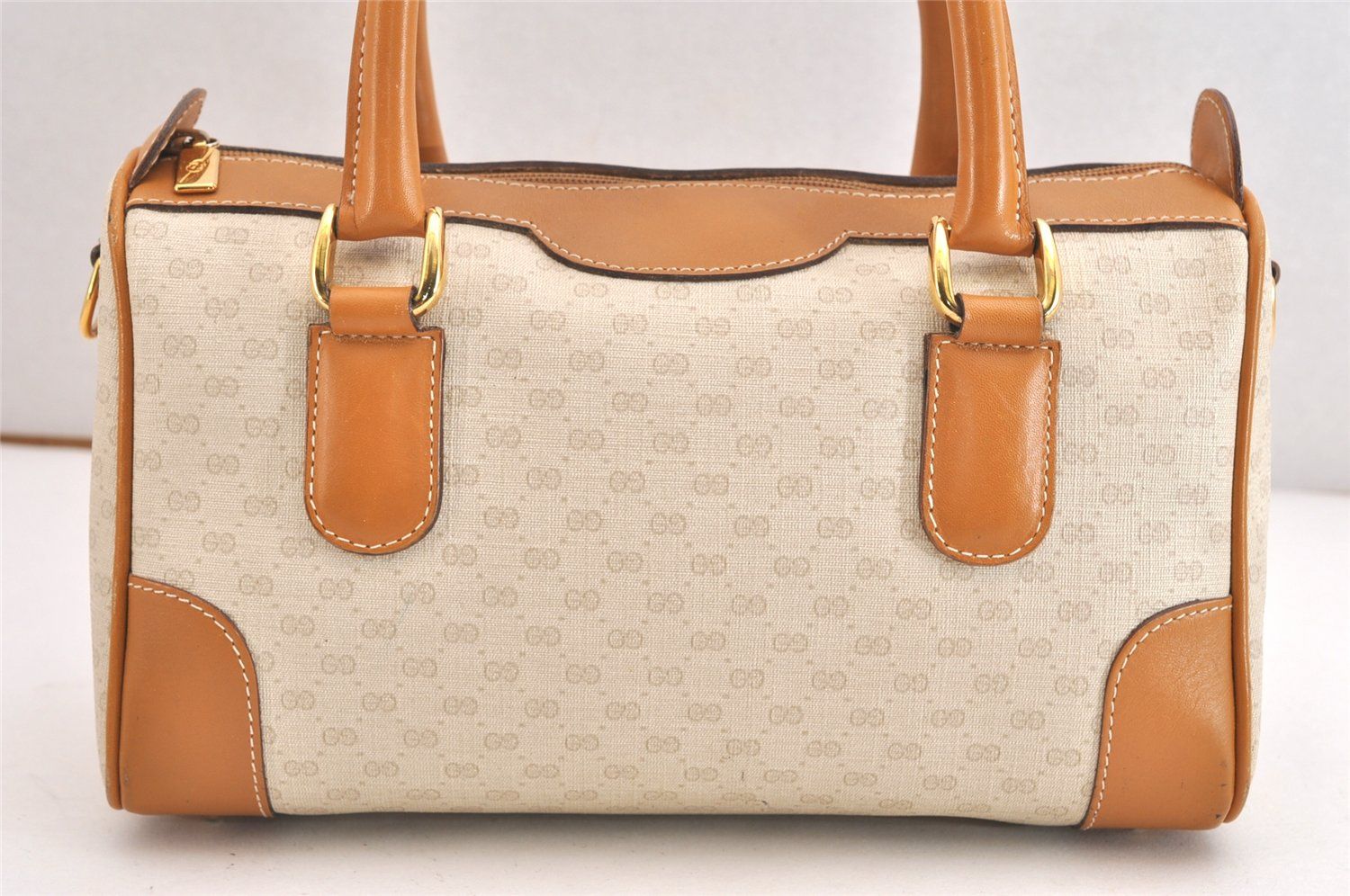 GUCCI グッチ マイクロGG ピーブイシー レザー 2Way ショルダー ボストンハンドバッグ ホワイト 3905N