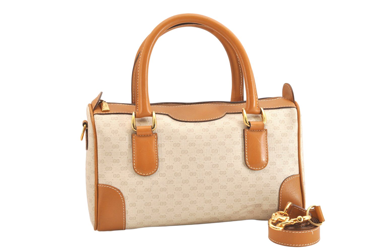 GUCCI グッチ マイクロGG ピーブイシー レザー 2Way ショルダー ボストンハンドバッグ ホワイト 3905N