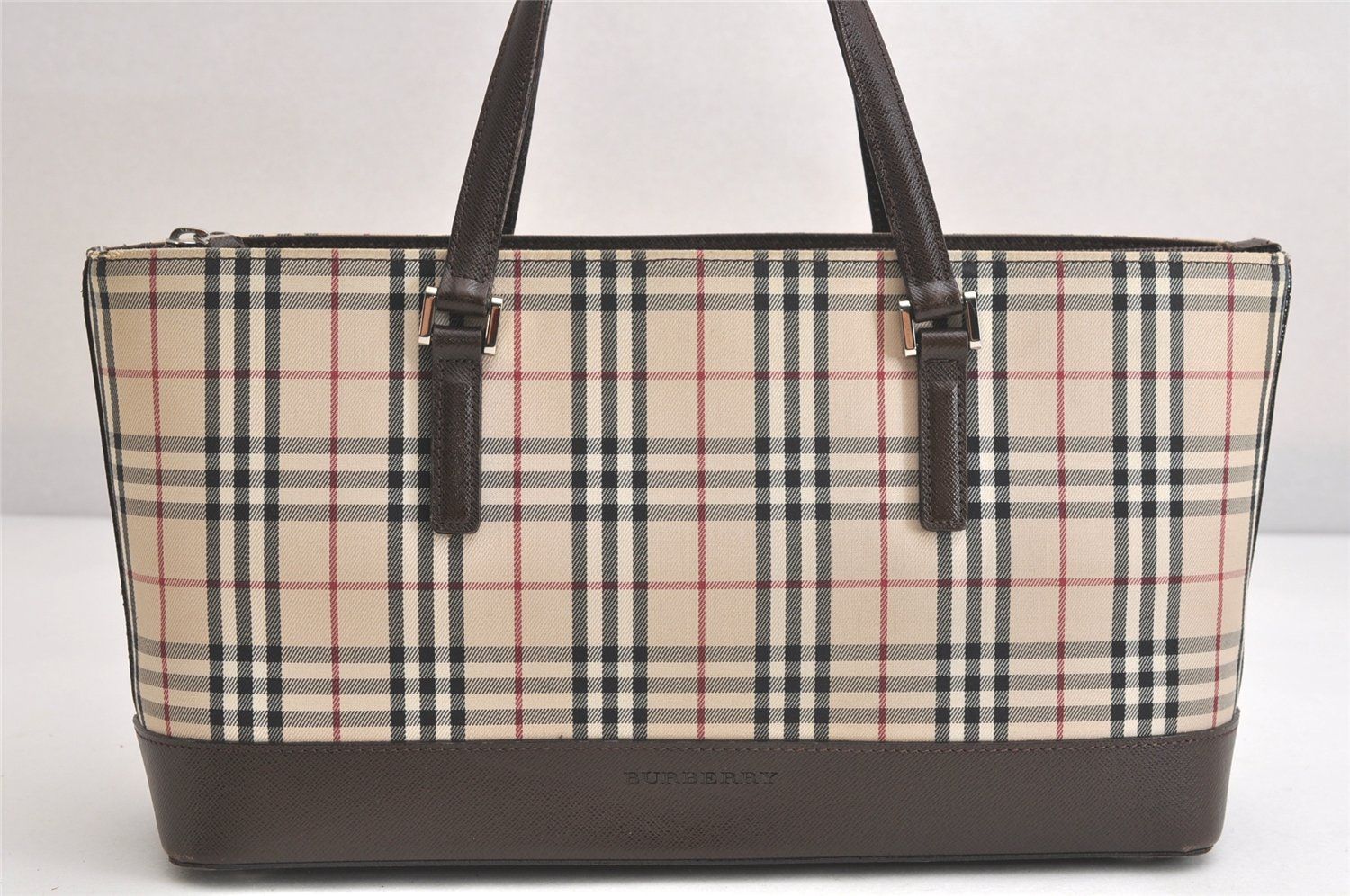 BURBERRY バーバリー ヴィンテージ ノバチェック柄 キャンバス レザー ハンドバッグ 財布 ベージュ 3908N
