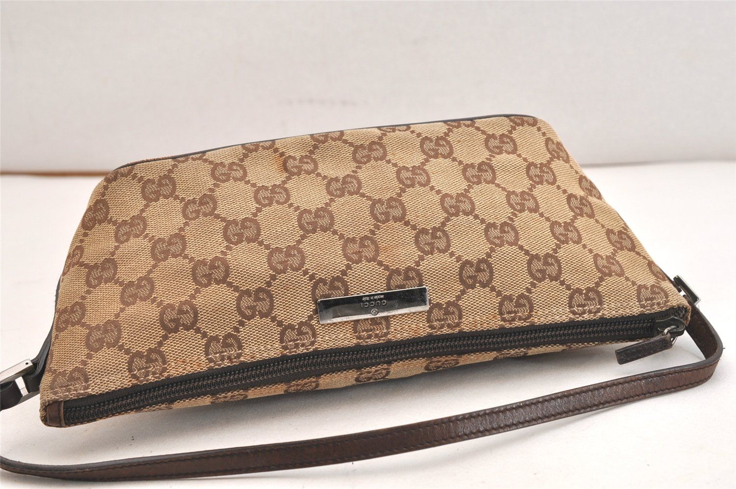 GUCCI グッチ ヴィンテージ ハンドバッグポーチ 財布 GGキャンバス レザー 07198 ブラウン 3980N DECORATOM_COM_BR