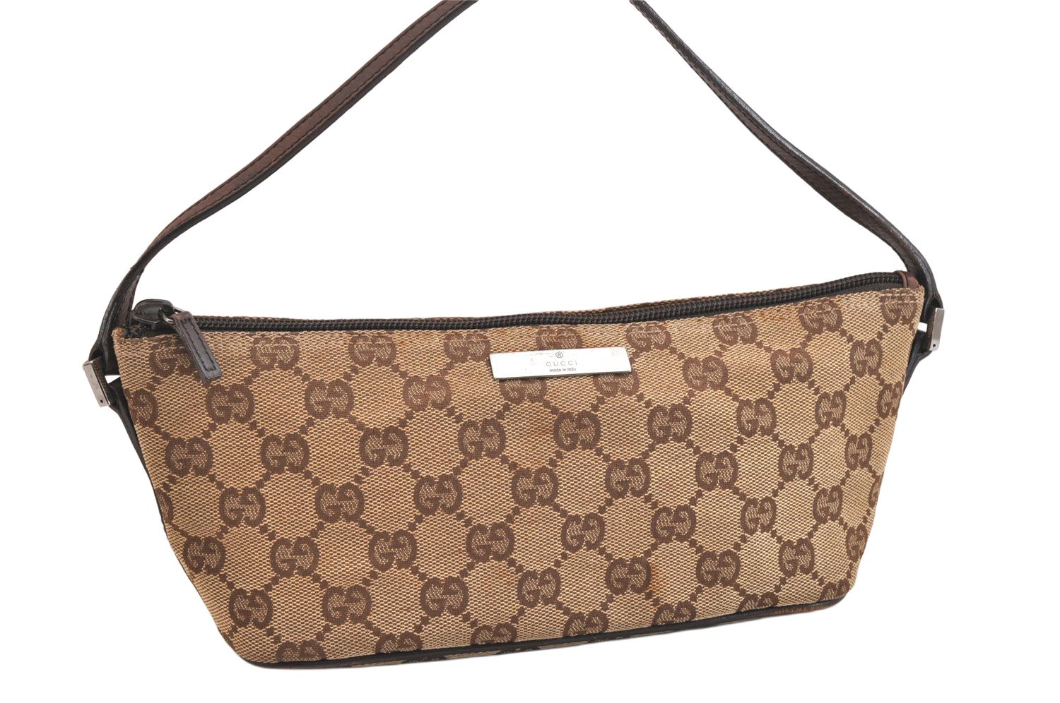 GUCCI グッチ ヴィンテージ ハンドバッグポーチ 財布 GGキャンバス レザー 07198 ブラウン 3980N