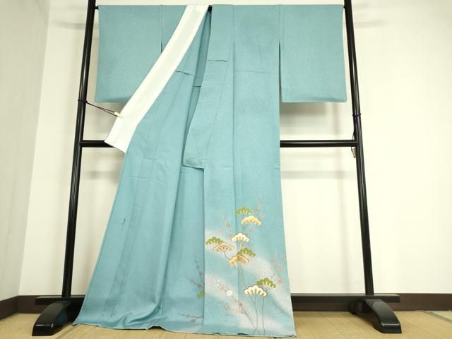 平和屋着物▽京友禅の第一人者　松井青々　色留袖　単衣　槍梅に松　たたき染め　金彩　正絹　逸品　DAAT9524az 平和屋着物▽京友禅の第一人者 松井青々 色留袖 単衣 槍梅に松 たたき