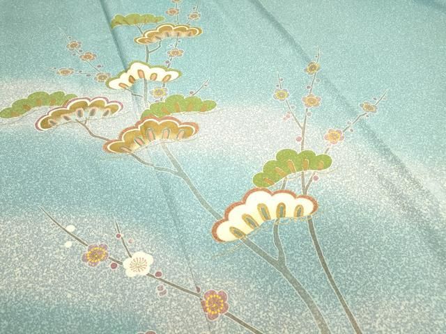 平和屋着物▽京友禅の第一人者 松井青々 色留袖 単衣 槍梅に松 たたき