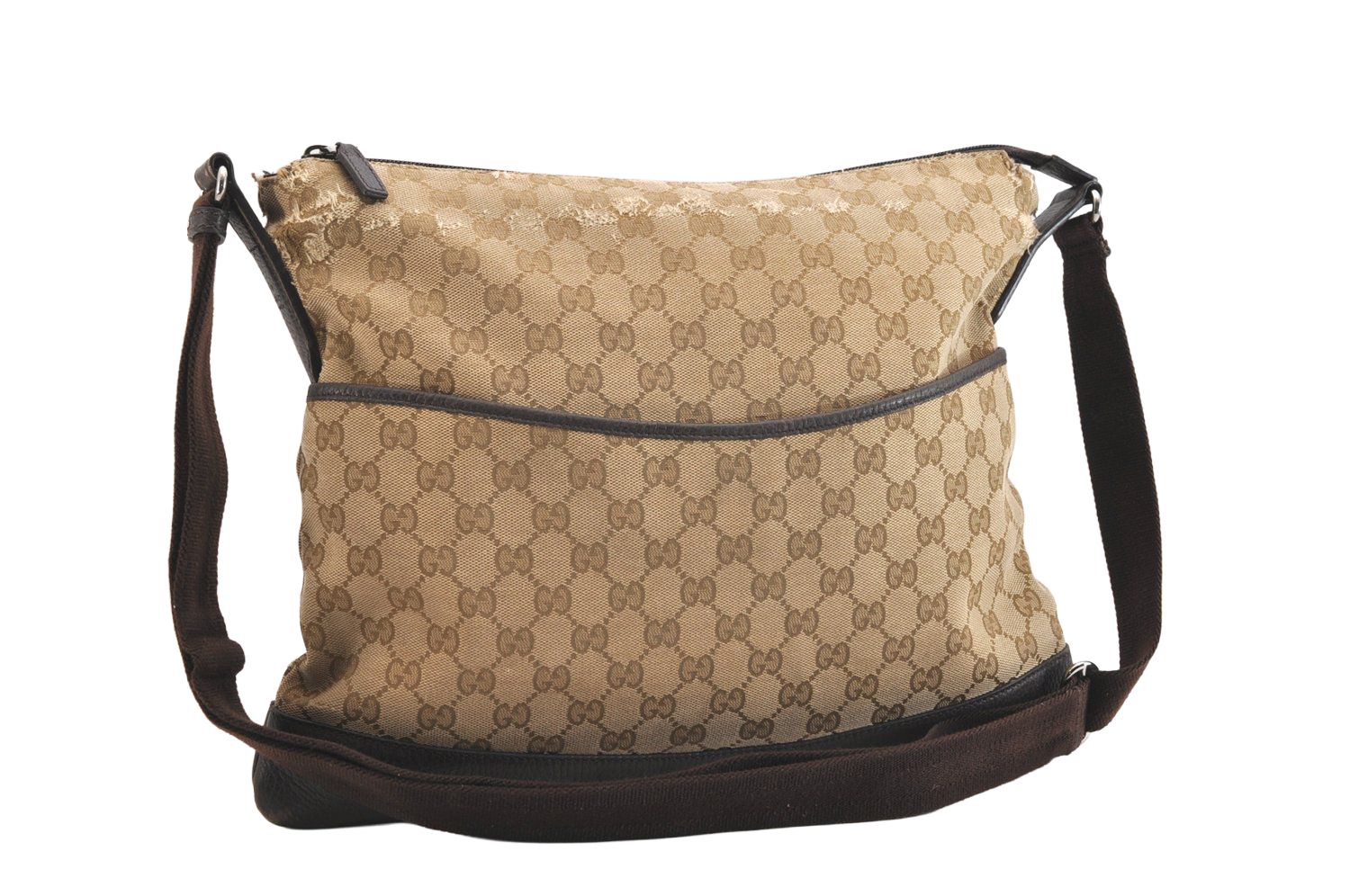 GUCCI グッチ ショルダークロスボディーバッグ GGキャンバス レザー 374411 ベージュ 4014N